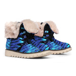 Blue Tropical Leaves Print Winter Boots