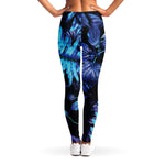 Blue Tropical Leaves Print Women's Leggings