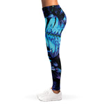 Blue Tropical Leaves Print Women's Leggings