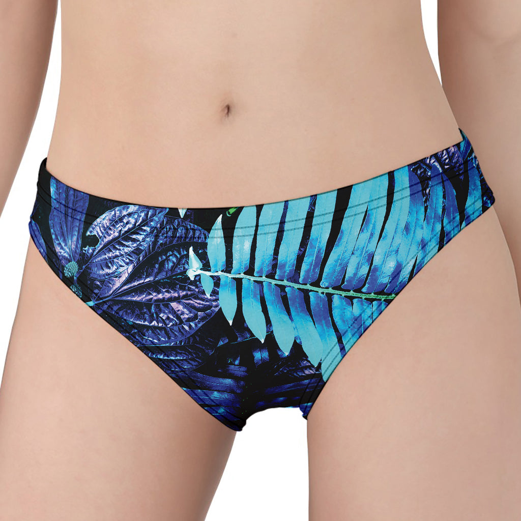 Blue Tropical Leaves Print Women's Panties