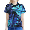 Blue Tropical Leaves Print Women's Polo Shirt