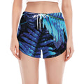 Blue Tropical Leaves Print Women's Split Running Shorts