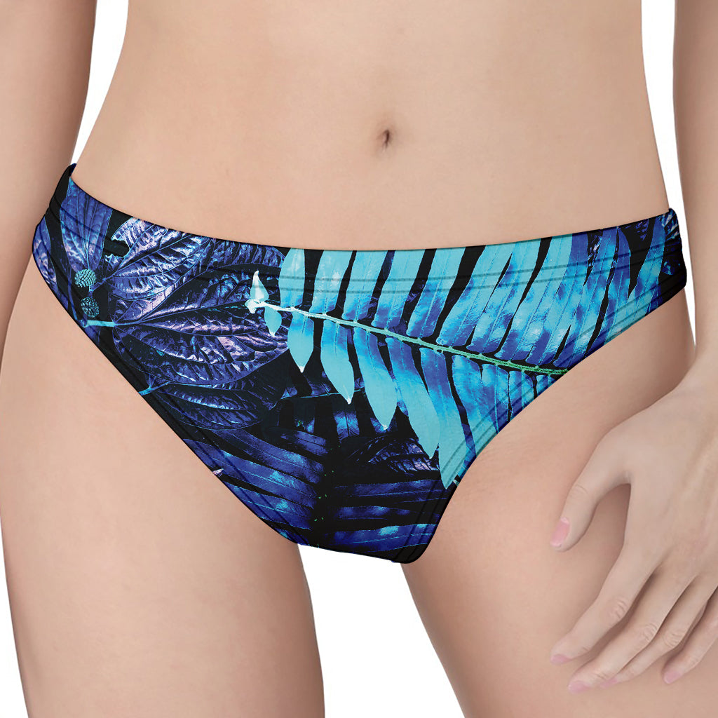 Blue Tropical Leaves Print Women's Thong