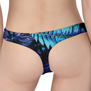 Blue Tropical Leaves Print Women's Thong