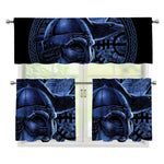 Blue Viking God Odin And Crow Print 3 Piece Kitchen Curtains