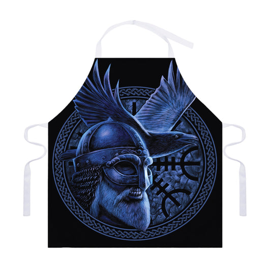 Blue Viking God Odin And Crow Print Adjustable Apron