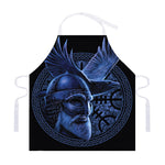 Blue Viking God Odin And Crow Print Adjustable Apron