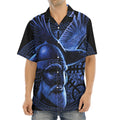 Blue Viking God Odin And Crow Print Aloha Shirt