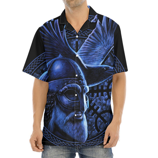 Blue Viking God Odin And Crow Print Aloha Shirt