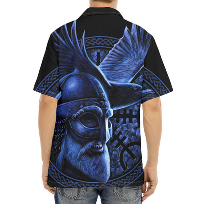Blue Viking God Odin And Crow Print Aloha Shirt