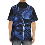 Blue Viking God Odin And Crow Print Aloha Shirt