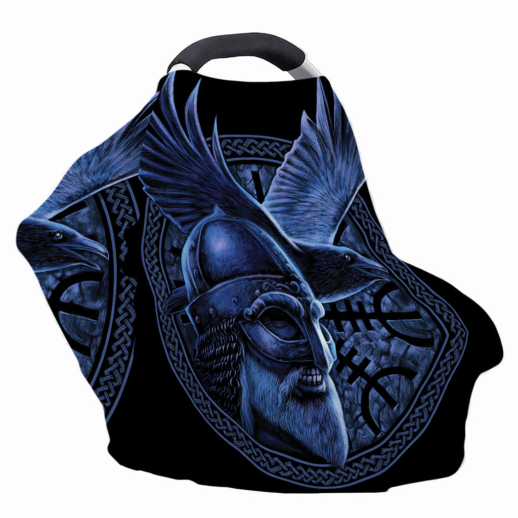 Blue Viking God Odin And Crow Print Baby Seat Cover