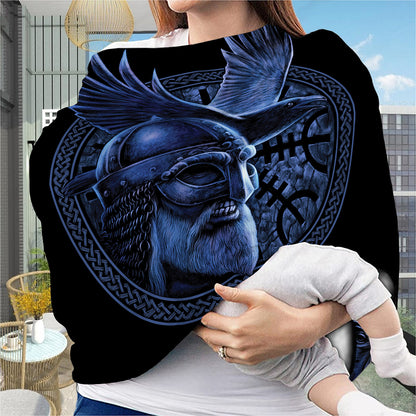 Blue Viking God Odin And Crow Print Baby Seat Cover