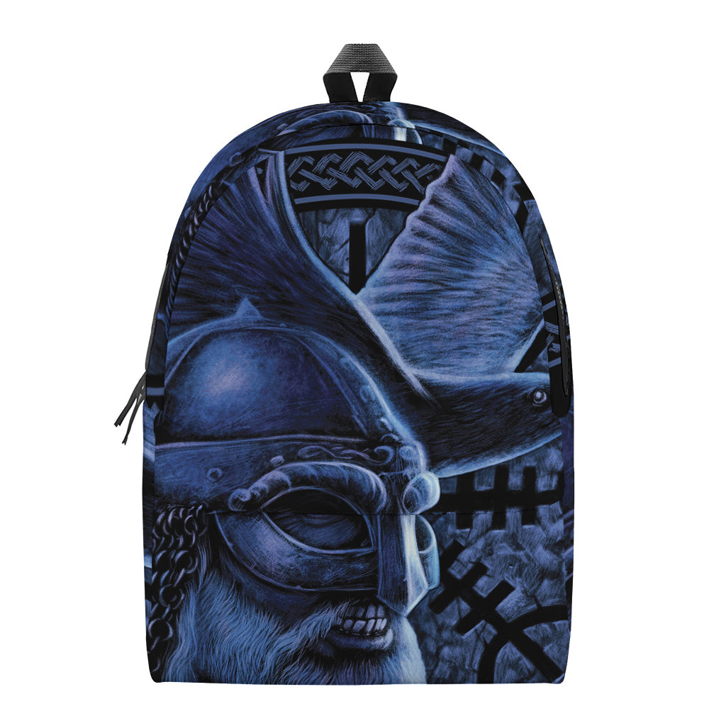 Blue Viking God Odin And Crow Print Backpack