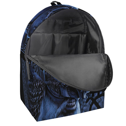 Blue Viking God Odin And Crow Print Backpack
