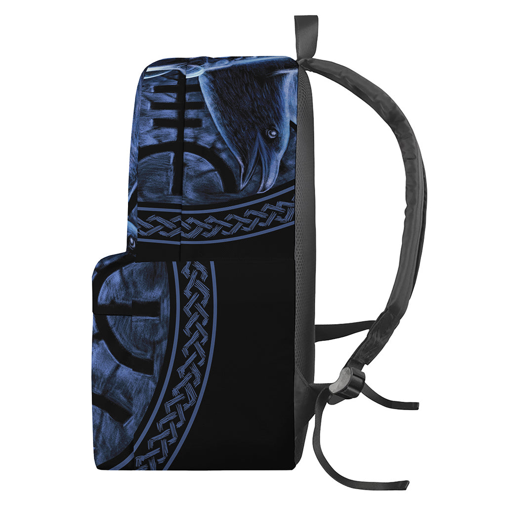 Blue Viking God Odin And Crow Print Backpack