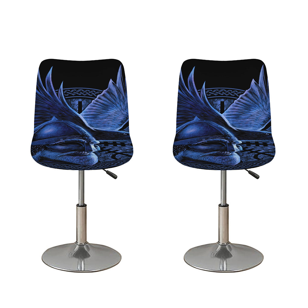 Blue Viking God Odin And Crow Print Bar Stool Covers
