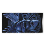 Blue Viking God Odin And Crow Print Beach Towel