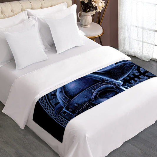 Blue Viking God Odin And Crow Print Bed Runner