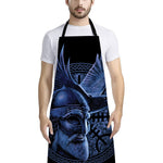 Blue Viking God Odin And Crow Print Bib Apron With Pocket