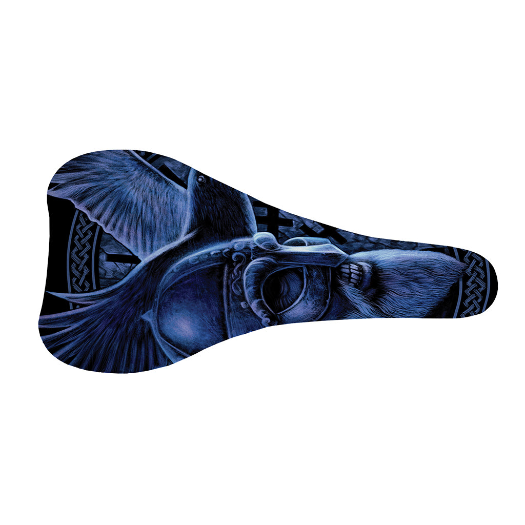 Blue Viking God Odin And Crow Print Bicycle Seat Cover