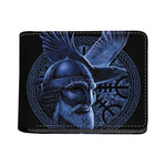 Blue Viking God Odin And Crow Print Bifold Wallet