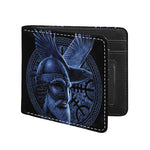 Blue Viking God Odin And Crow Print Bifold Wallet