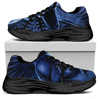 Blue Viking God Odin And Crow Print Black Chunky Shoes