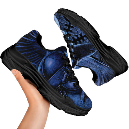 Blue Viking God Odin And Crow Print Black Chunky Shoes
