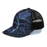 Blue Viking God Odin And Crow Print Black Mesh Trucker Cap
