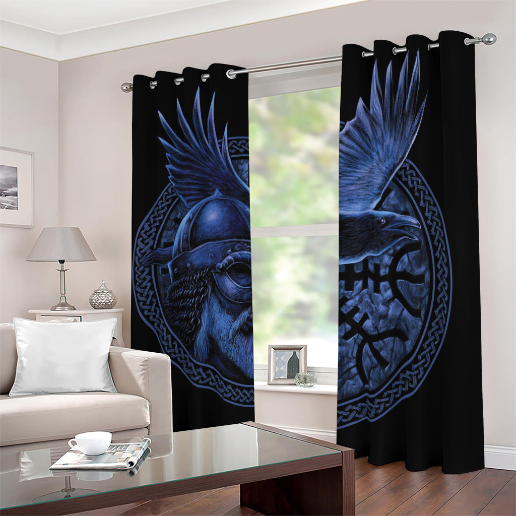 Blue Viking God Odin And Crow Print Blackout Grommet Curtains