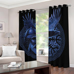 Blue Viking God Odin And Crow Print Blackout Grommet Curtains