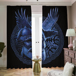 Blue Viking God Odin And Crow Print Blackout Pencil Pleat Curtains
