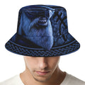 Blue Viking God Odin And Crow Print Bucket Hat