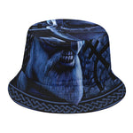 Blue Viking God Odin And Crow Print Bucket Hat