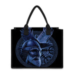 Blue Viking God Odin And Crow Print Canvas Tote Bag