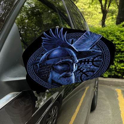 Blue Viking God Odin And Crow Print Car Side Mirror Covers