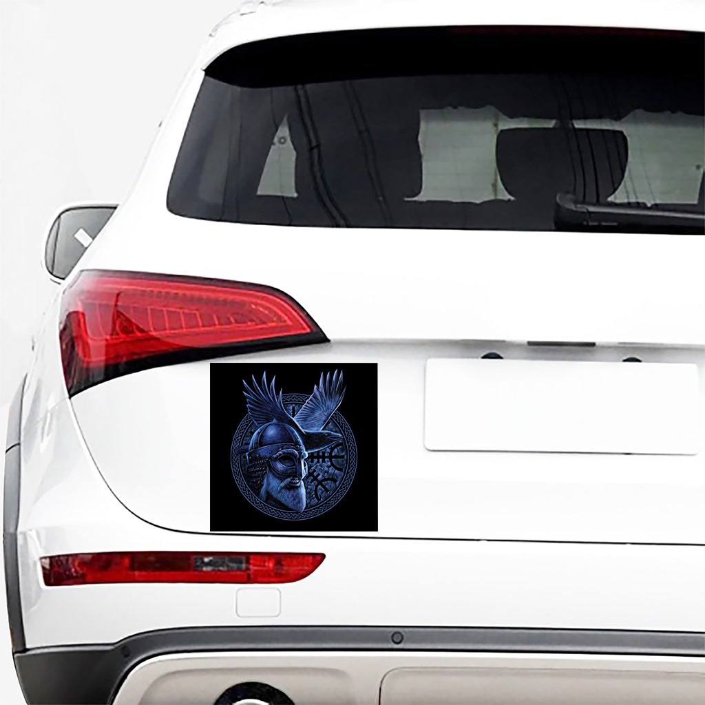 Blue Viking God Odin And Crow Print Car Sticker