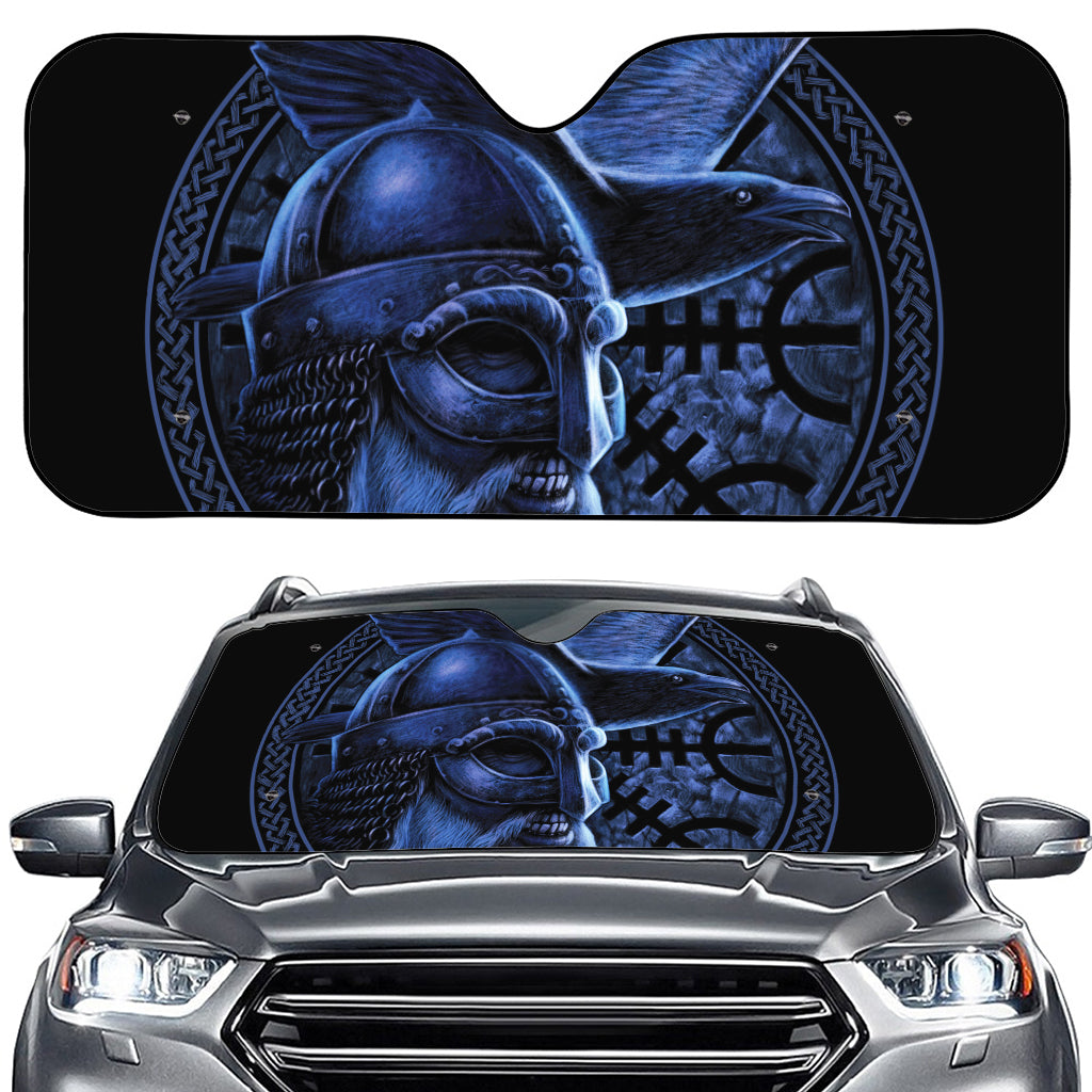Blue Viking God Odin And Crow Print Car Windshield Sun Shade