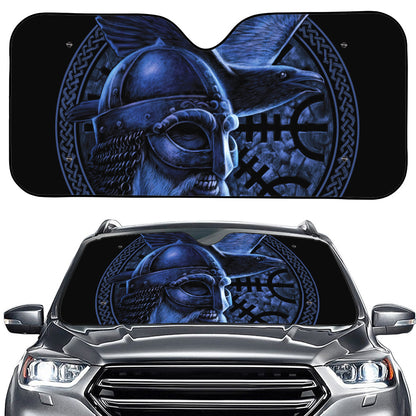 Blue Viking God Odin And Crow Print Car Windshield Sun Shade