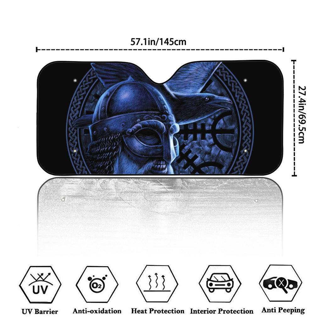 Blue Viking God Odin And Crow Print Car Windshield Sun Shade