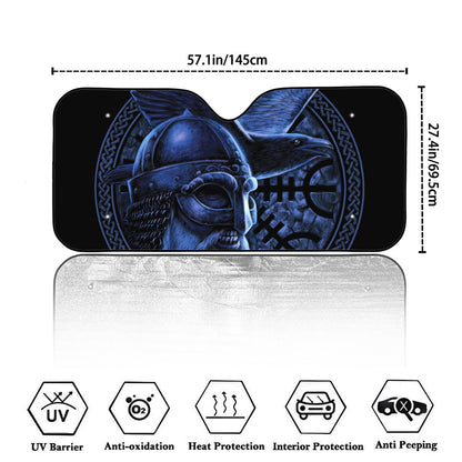 Blue Viking God Odin And Crow Print Car Windshield Sun Shade