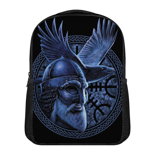 Blue Viking God Odin And Crow Print Casual Backpack