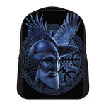 Blue Viking God Odin And Crow Print Casual Backpack