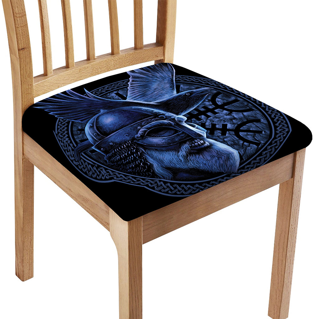 Blue Viking God Odin And Crow Print Chair Cushion Cover