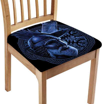 Blue Viking God Odin And Crow Print Chair Cushion Cover
