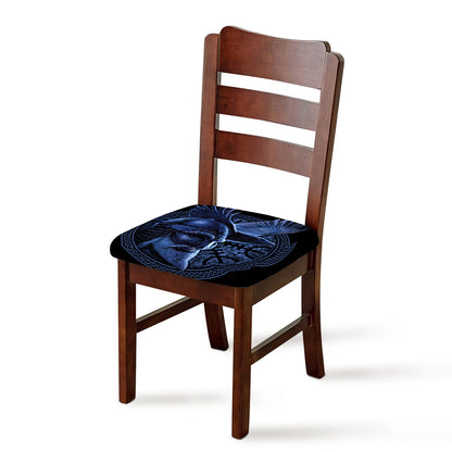 Blue Viking God Odin And Crow Print Chair Cushion Cover