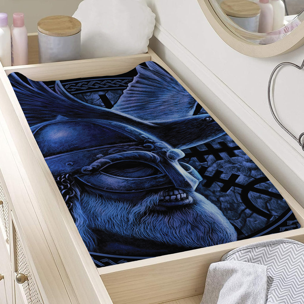 Blue Viking God Odin And Crow Print Changing Pad Cover