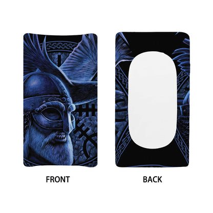 Blue Viking God Odin And Crow Print Changing Pad Cover