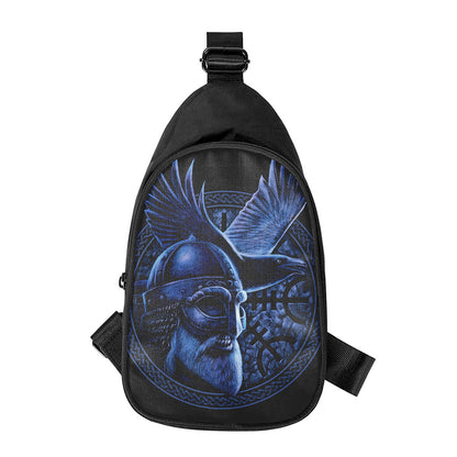 Blue Viking God Odin And Crow Print Chest Bag